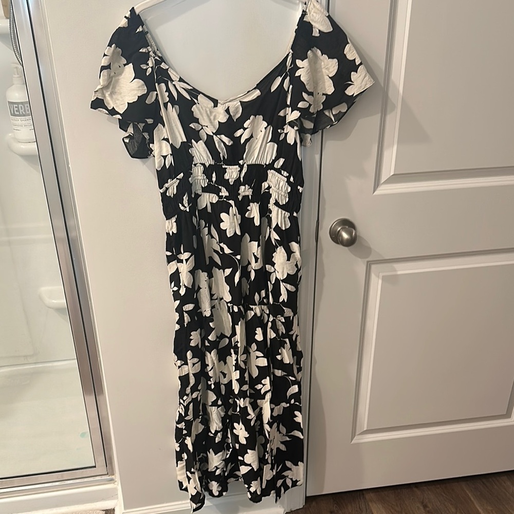 Blu Pepper Black and White Ruffled Wrap Midi Dress